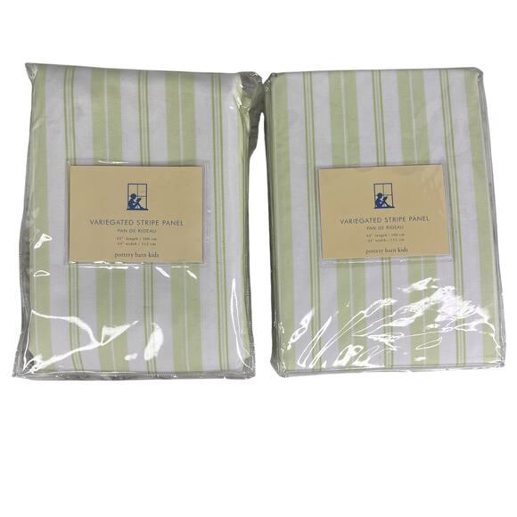 Lot of 2 Pottery Barn Kids Variegated Strip Panels 63" x 44" Green White New - Picture 3 of 15